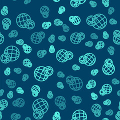 Green line World pet icon isolated seamless pattern on blue background. Vector.