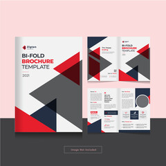 Clean bi fold brochure design template with modern, minimal and abstract design in A4 format.