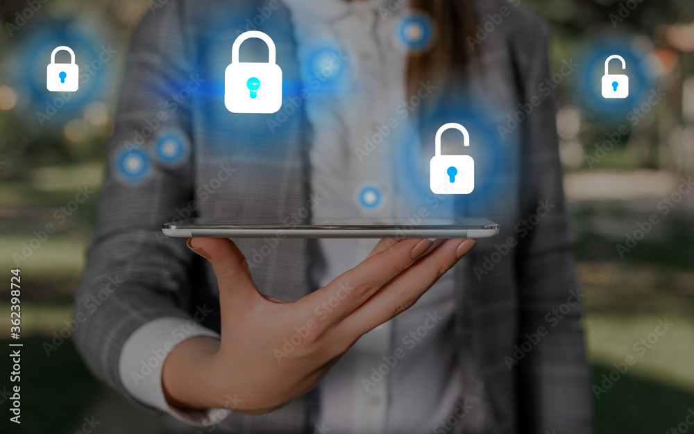 Poster graphics padlock for web data information security application system