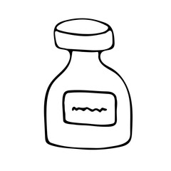 Bottle of medicine, vitamins and an antibiotic. Hand drawn vector illustration.