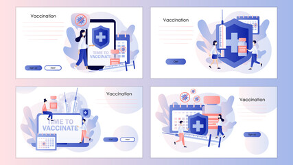 Time to vaccinate. Vaccination concept. Screen template for mobile smart phone, landing page, template, ui, web, mobile app, poster, banner, flyer. Modern flat cartoon style. Vector illustration 