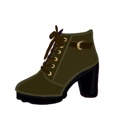 an olive green heeled boot