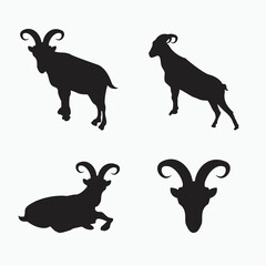 billy goat silhouette set isolated on white - goat, sheep, lamb logo emblem or button icon silhouette - mammal, animal vector icon