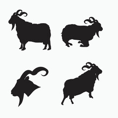 angora goat silhouette set isolated on white - goat, sheep, lamb logo emblem or button icon silhouette 
