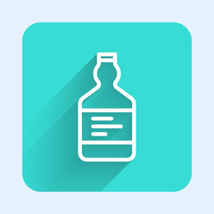 White line Tequila bottle icon isolated with long shadow. Mexican alcohol drink. Green square button. Vector.