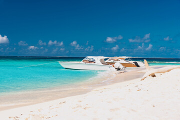 Sandy Island, Caribbean - January 18 2020: small desert atoll in the Caribbean sea