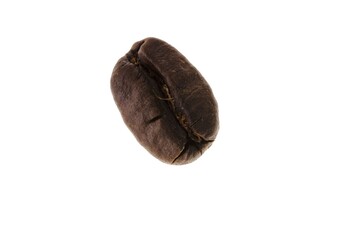 Close up macro view of coffee bean isolated on white background.