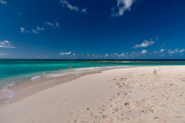Fototapeta na wymiar Sandy Island, Caribbean - January 18 2020: small desert atoll in the Caribbean sea