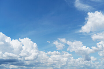 Naklejka na ściany i meble Texture of bright blue dramatic white cloud sky