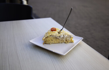 Omelette skewer on a terrace