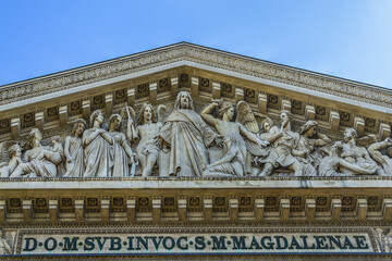 Eglise de la Madeleine, one of most famous churches of Paris, France. Madeleine Church designed in its present form as a temple to the glory of Napoleon's army.