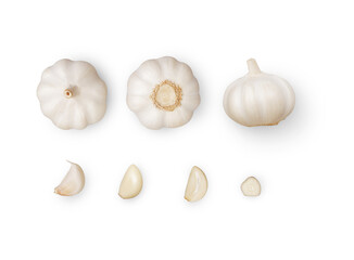 Garlic isolated on white background,close up all view,raw food ingredient