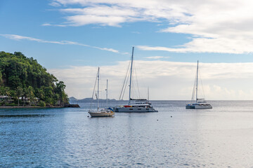 Fototapeta na wymiar Saint Vincent and the Grenadines, sailboats on mooring
