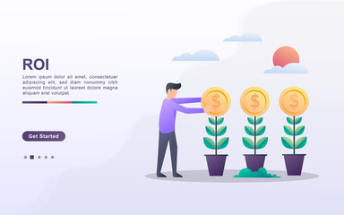 Landing page template of return on investment in gradient effect style