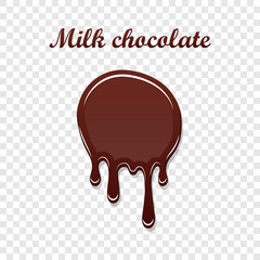 Chocolate drip splash. Liquid blot isolated white transparent background. Melt dessert spot. 3D realistic design stain element. Food decoration. Milk, dark chocolate splashing. Vector illustration