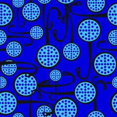 Seamless vector pattern of kitchen utensils colander on a blue background. - 362405734