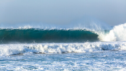 Ocean Wave Feathering Wall Crashing