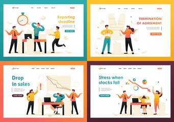 Flat 2D concepts Drop in sales, Reporting deadline, Termination of agreement. For Landing page concepts and web design