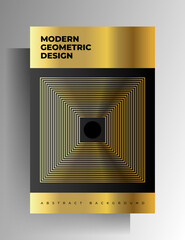 Cover for a book, magazine, brochure, catalog, booklet, poster. Geometric black and gold design template. A4 format. EPS 10 vector.