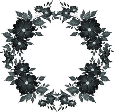 Wreath Of Black Flowers Of Cosmea Vector Illustration