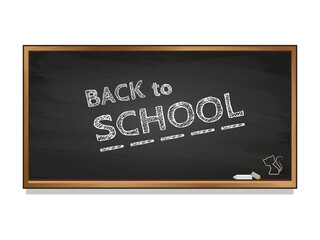 A black blackboard with "Back to school" written in chalk. Vector illustration isolated on a white background.