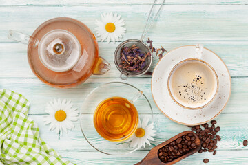 Various herbal tea and espresso coffee