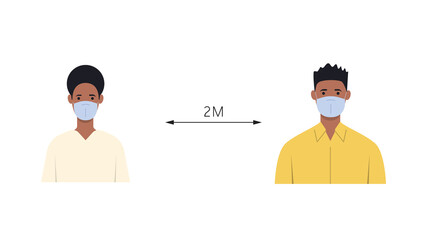 People wearing a medical mask maintain social distance to prevent the spread of the virus. Social isolation. The concept of quarantine and coronavirus.
