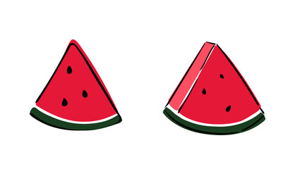 Set of slices of watermelon on white background. Vector illustration