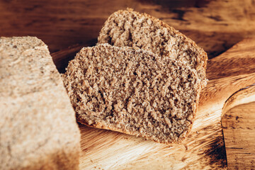 Sliced Homemade wholemeal bread. Easy Cooking of healthy bread from alternative flours