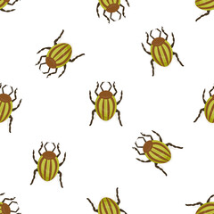 Seamless insect pattern. Colorful Coloraca beetles.  For paper, cover, fabric, gift wrapping, wall art, interior decor. Vector