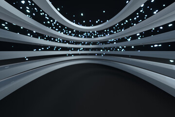 Metal curve geometry with empty ground, 3d rendering.