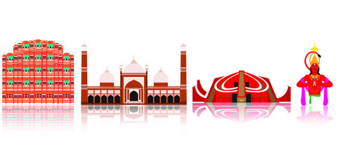 vector illustration for Indian famous historical buildings set 