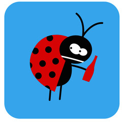 life of insects. sad beetle with a bottle of soda. vector drawing for Illustration.