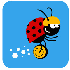 life of insects. the beetle rides quickly on a unicycle. vector drawing for Illustration.