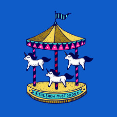Obraz premium Multi-colored carousel with unicorns. The show must go on