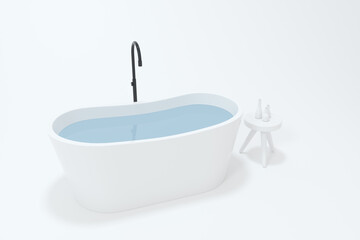 Cartoon bathtub with white background, 3d rendering.