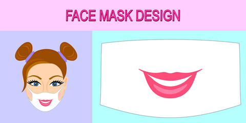 Face mask design "Smile of a girl". Mask with lips and teeth
