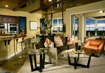 modern dining room with kitchen