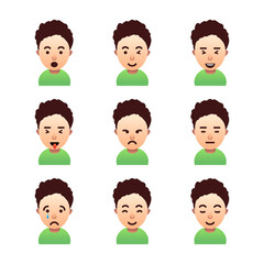 vector face emoticon, set of male emoji character, isolated facial emoticon