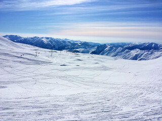 Fototapeta na wymiar Ski resort in Gudauri. Free ride space. 