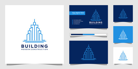 building design logos with lines. construction, apartment and architect. premium logo design and business cards.