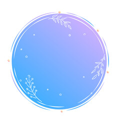 Delicate evening nature round banner blank with copy empty space. Morning tender Invitation template for web backdrop design. Blue purple elegant decoration. Sale badge Isolated vector illustration