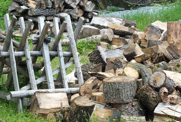 Sawing with classic tools outdoors