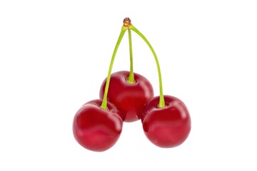 Three cherries on an isolated white background