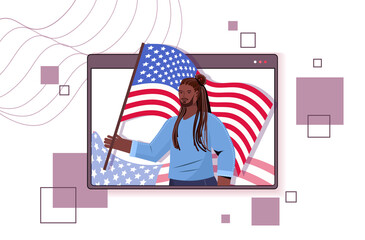 african american man holding usa flag celebrating 4th of july independence day concept web browser window portrait horizontal vector illustration