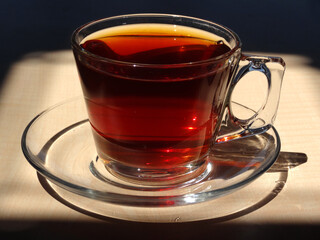 A cup of Turkish tea brewed with black tea leaves from Black Sea region of Turkey.