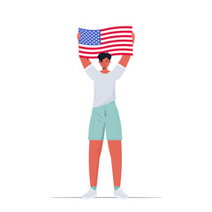 man holding usa flag guy celebrating 4th of july american independence day concept full length isolated vector illustration