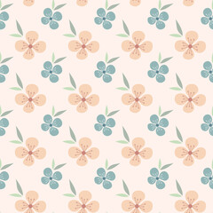 Fototapeta premium Floral seamless pattern design. Pink and blue flowers vintage pattern for wallpapers, print and fabric.