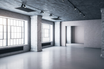 Modern exhibition interior with concrete columns