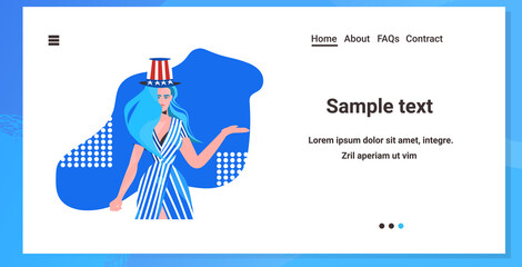 woman in festive hat with usa flag 4th of july american independence day celebration concept portrait horizontal copy space vector illustration